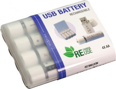 USB-Batteri AA Uppladdningsbart 4-pack