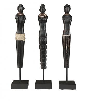 African Ladies Dekoration Black Mango Wood 3-set