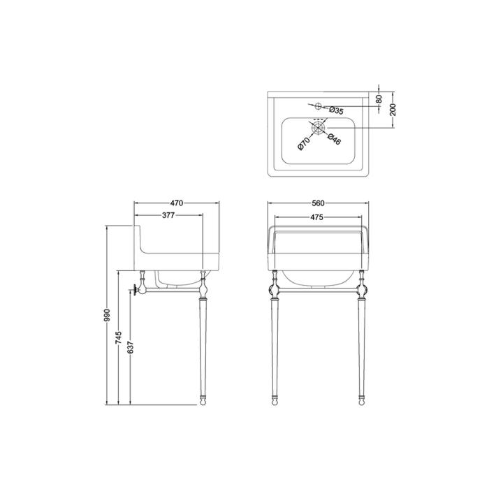 Tvättställ Contemporary med Upphöjd Kant Baktill 56 cm 1-håls med Ställning