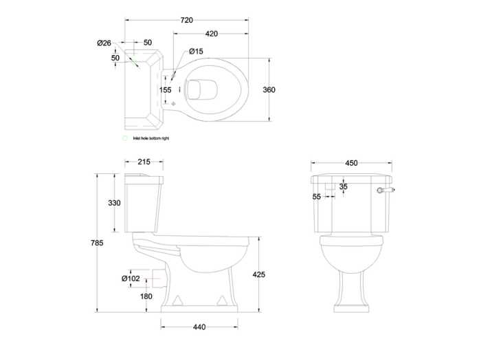 Toalett med Mjukstängande sits, Rimless
