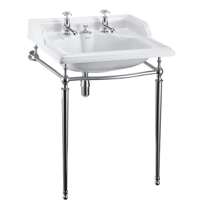Tvättställ Classic 65 cm med Bräddavlopp & Avlopp 2 Blandarhål, Krom Ställning