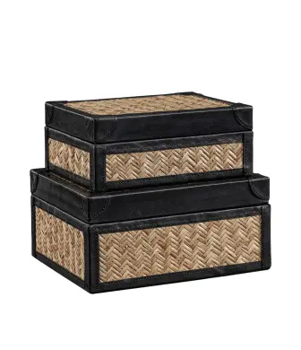 Fabriano Låda Rattan & Läder 2-set