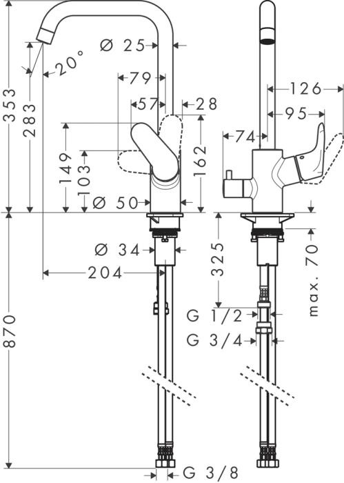 Focus M41 1-grepps köksblandare 260, med diskmaskinsavstängning, 1jet