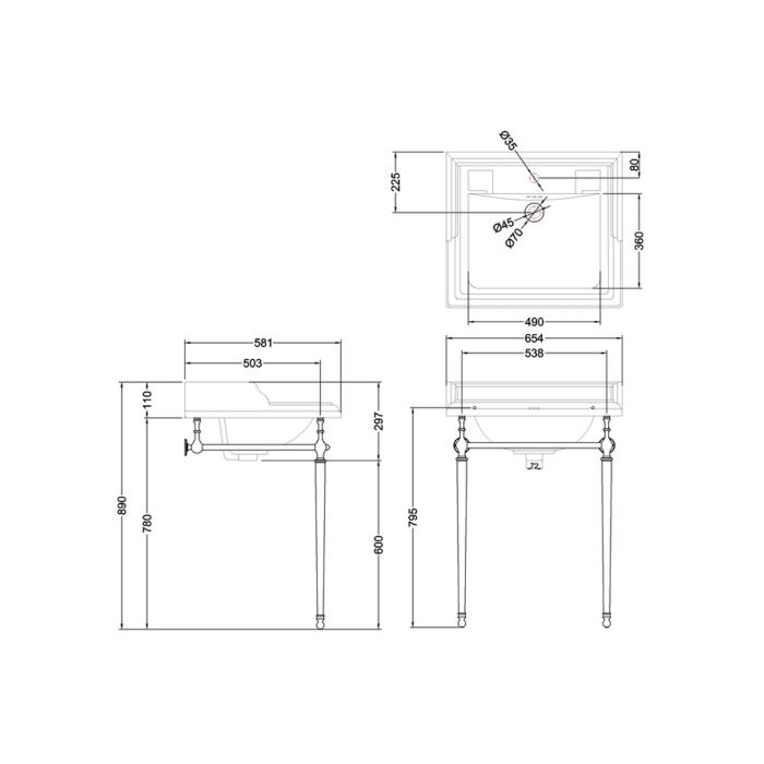 Tvättställ Classic 65 cm 1 Blandarhål med Ställning