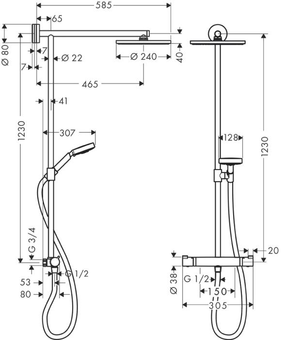 Raindance S Showerpipe 240 1jet med termostat Comfort