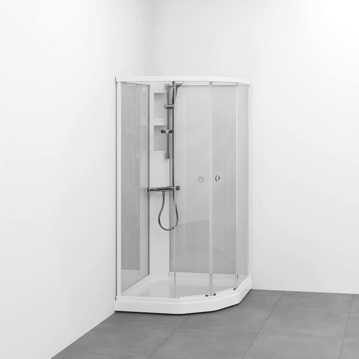 Duschkabin Flow Semi med Standard Blandare Vit med Klarglas