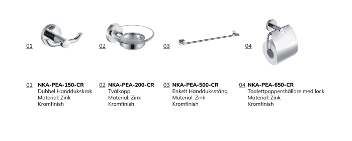 Badrumstillbehör Set PEACE Krom