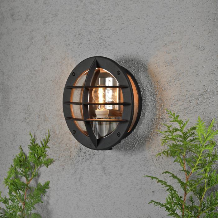 Vägglampa Ute Oden E27 Svart med Eluttag
