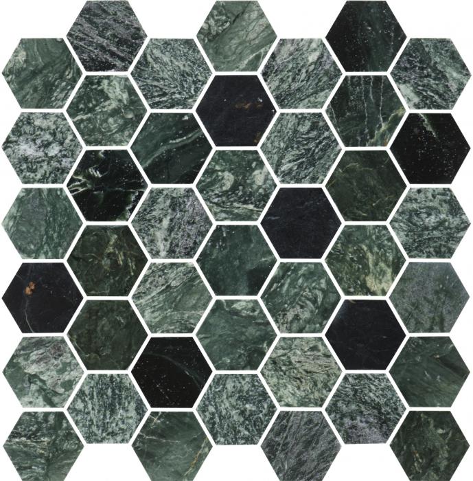 U Hexagon Medium Green Marble Polished 5x5 cm
