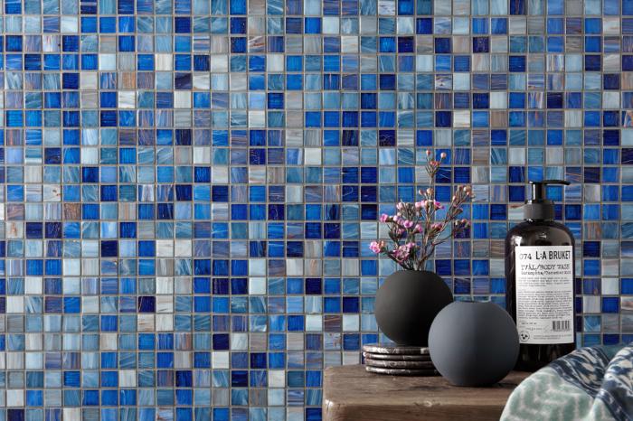 A1239 Glasmosaik mix blå med guldinslag