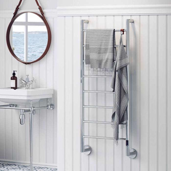 Handdukskrok i Läder/Krom till Handdukstork