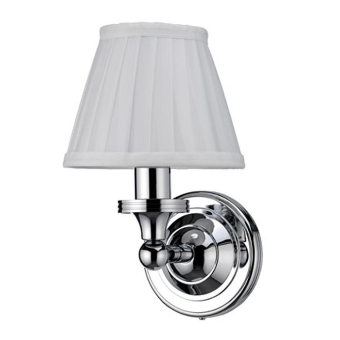 Vägglampa med Rundad Bas & Vit Finplisserad Lampskärm