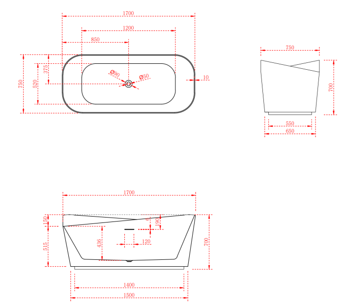 Badkar BEND Fristående Vit