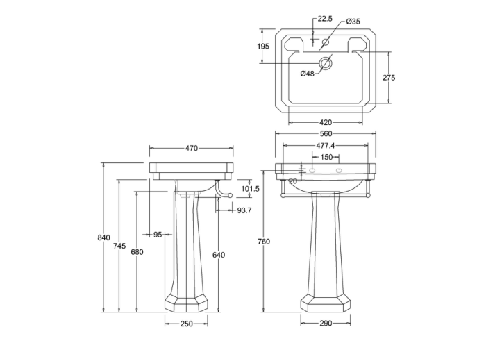 Tvättställ Victorian med Handduksstång & Standardpiedestal
