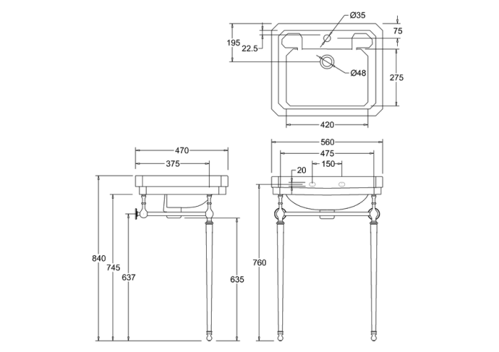 Tvättställ Victorian med Handfatsställ