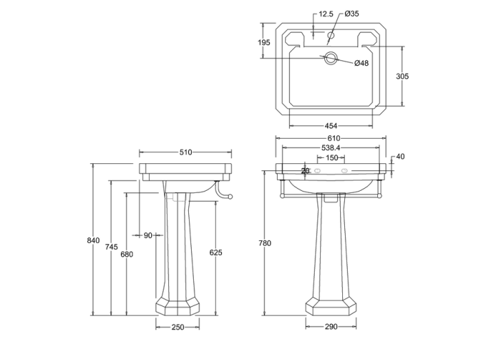 Tvättställ Victorian med Standardpiedestal