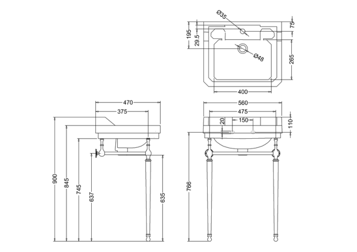 Tvättställ Edwardian med Handfatsställ