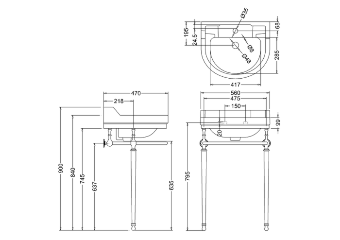 Tvättställ Edwardian Runt 56 med Handfatsställ