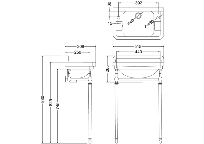 Tvättställ Edwardian 51 med Handfatsställ