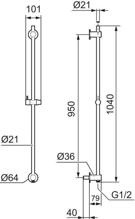 Duschstång INXX II 104cm med Vattenuttag