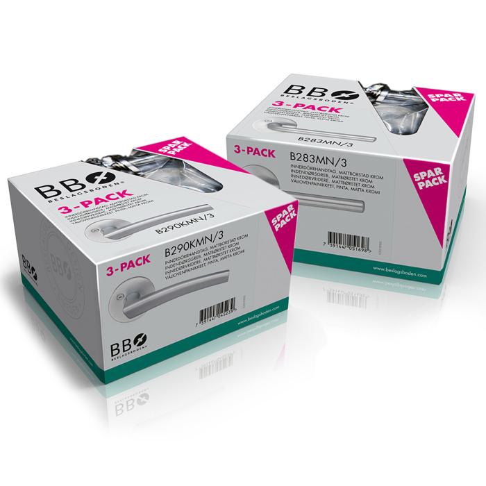 Innerdörrhandtag Spar Grepplängd 120mm Borstad Krom 3-pack