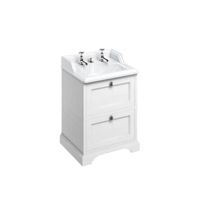 Kommod med Tvättställ 65 cm med 2 Lådor 2-håls & Integrerat Avlopp/Bräddavlopp