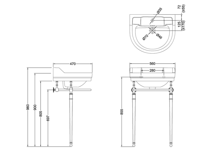 Ställning till Tvättställ Runt Standard 56cm