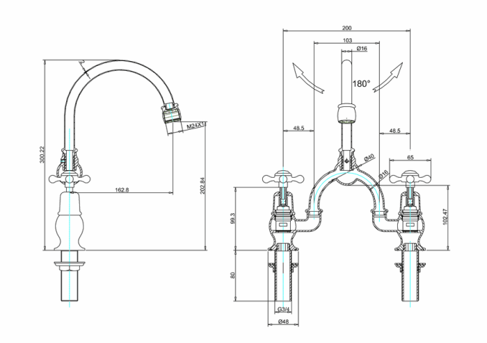 Tvättställsblandare Arch 20cm Krom Kvartsvred