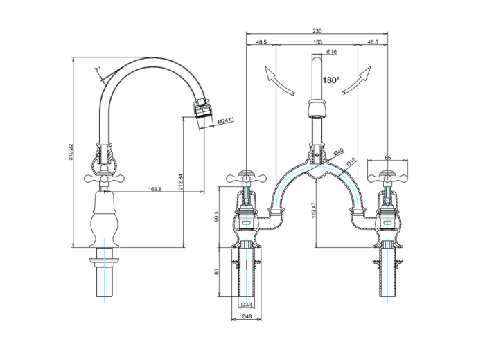 Tvättställsblandare Arch 23cm Krom Kvartsvred