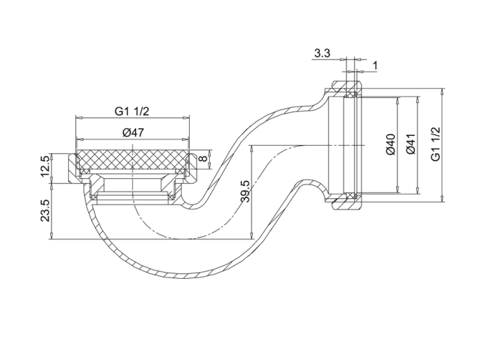 Vattenlås för Badkar, P-trap